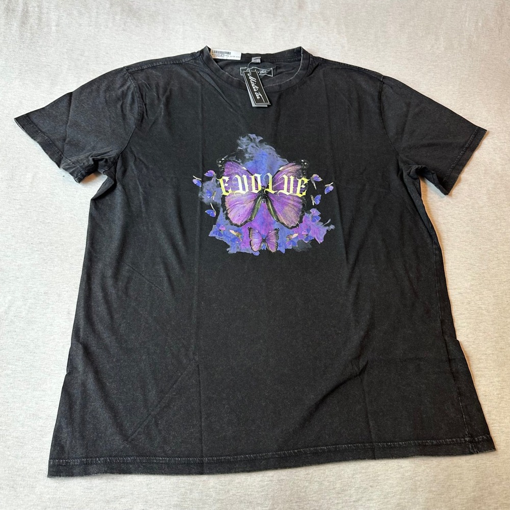 Mister Tee Evolve Butterfly‎ Graphic T-Shirt Mens XL Black Acid Wash BY002US